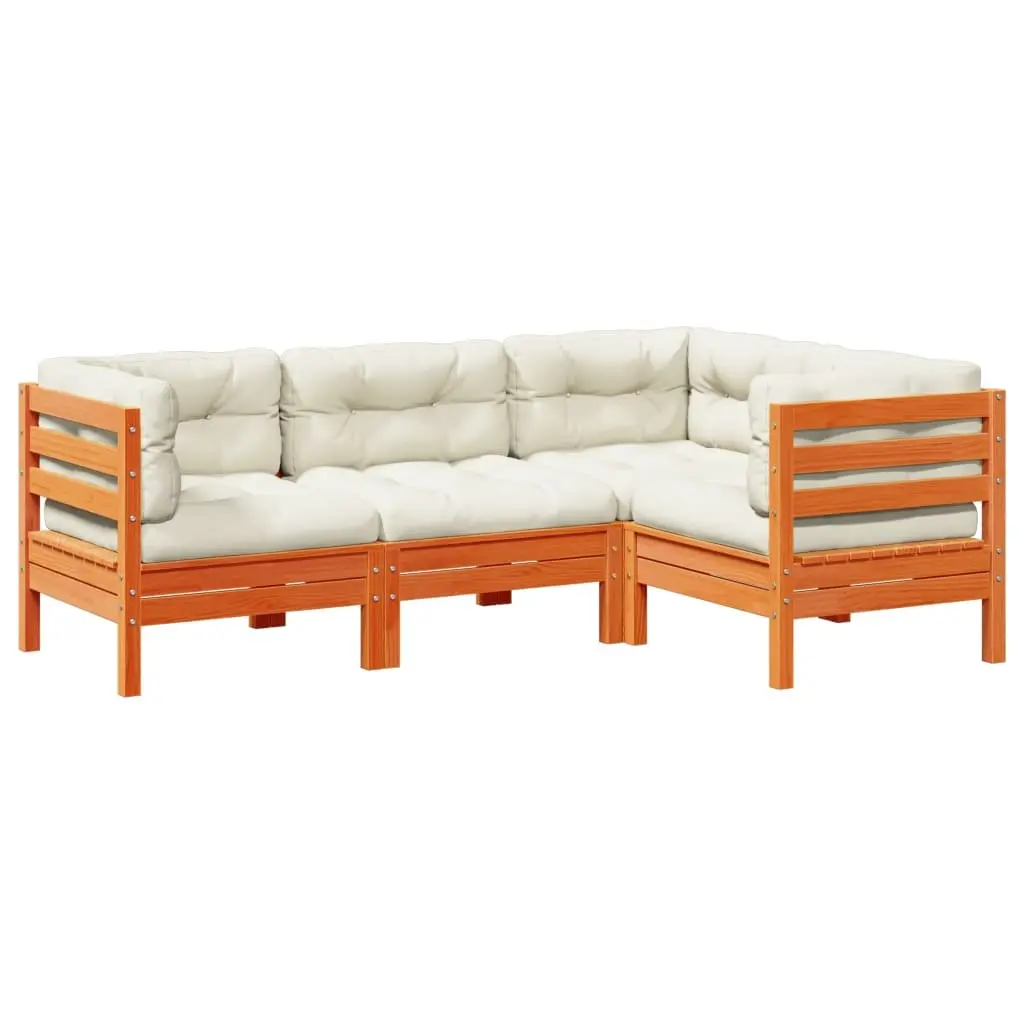 4 Piece Garden Sofa Set with Cushions Brown Solid Wood Outdoor Patio Furniture