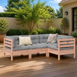 Garden Sofa Set 4 Piece Outdoor Furniture with Cushions Wood Patio Seating