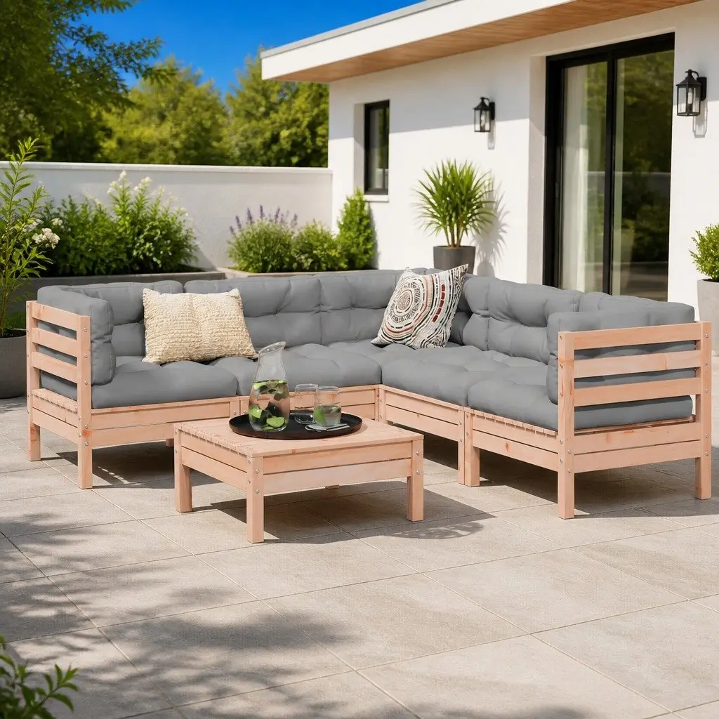 Garden Sofa Set Brown 6 Piece Modular Outdoor Furniture with Cushions