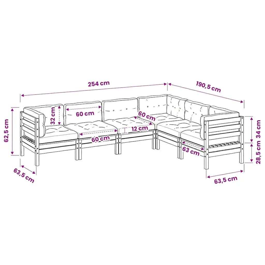 Garden Sofa Set 6 Piece Outdoor Furniture Brown Cushions Solid Wood Patio