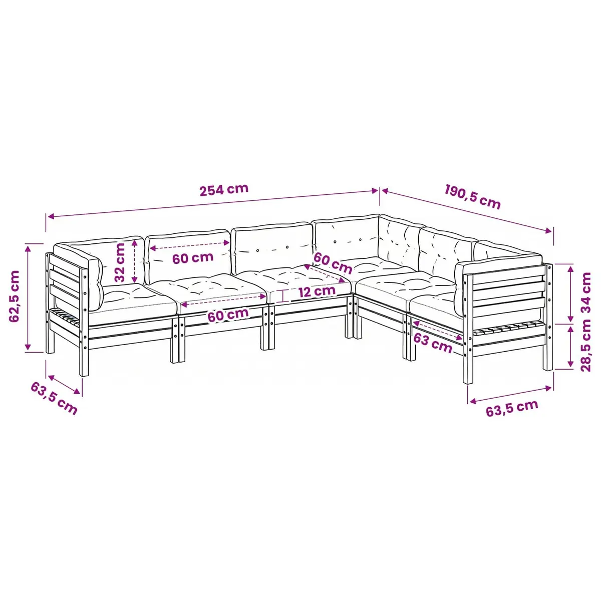 Garden Sofa Set 6 Piece Outdoor Furniture Brown Cushions Solid Wood Patio