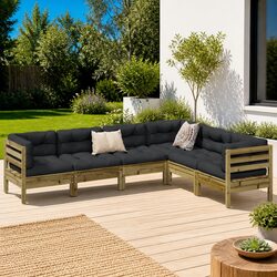 Garden Sofa Set 6 Piece Outdoor Furniture Brown Cushions Modular Patio Sectional