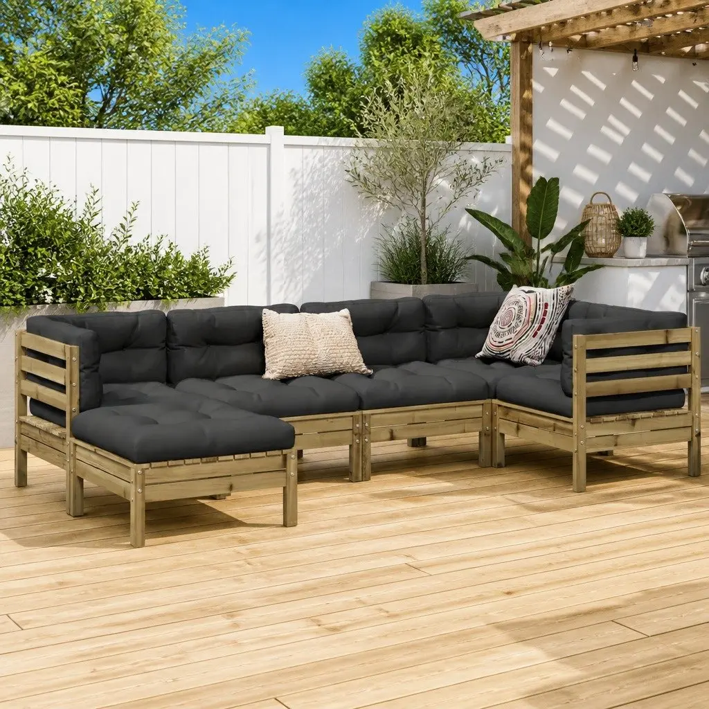 Garden Sofa Set 6 Piece Outdoor Furniture Patio Seating with Cushions Brown