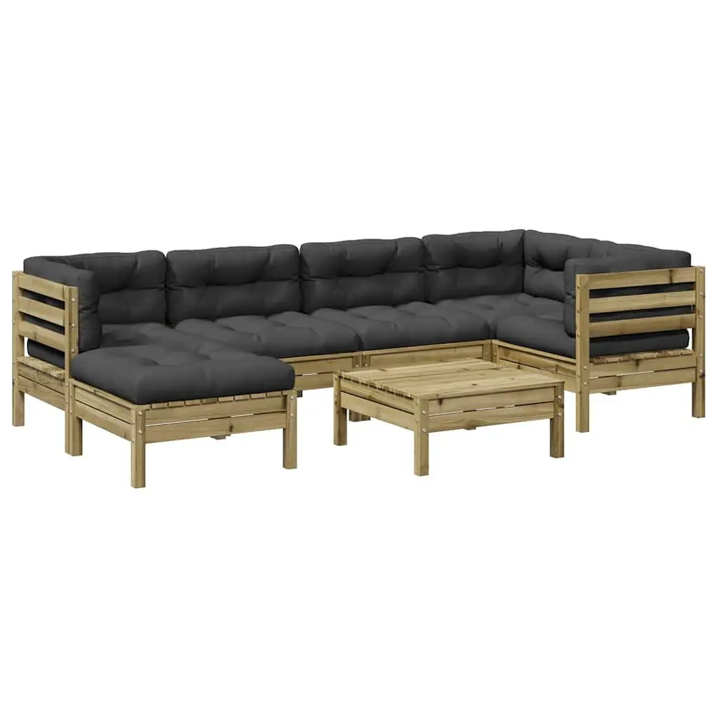 7 Piece Modular Garden Sofa Set Brown Outdoor Furniture with Cushions