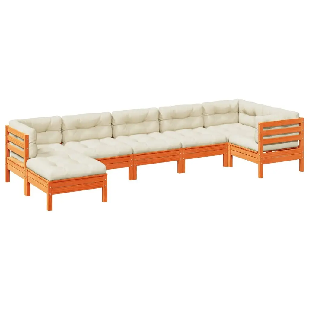 7 Piece Garden Sofa Set Outdoor Patio Furniture with Cushions Brown Wood