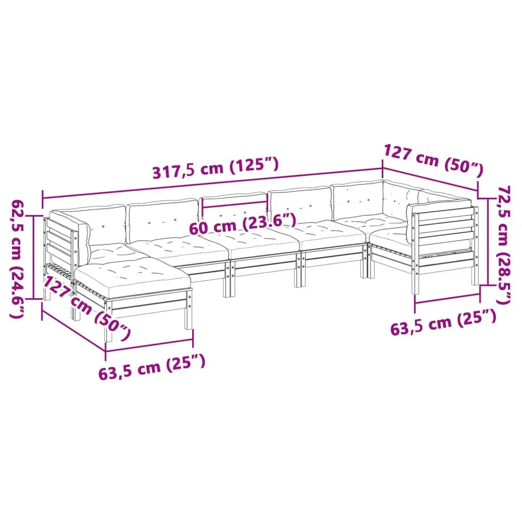 7 Piece Garden Sofa Set Outdoor Patio Furniture with Cushions Brown Wood