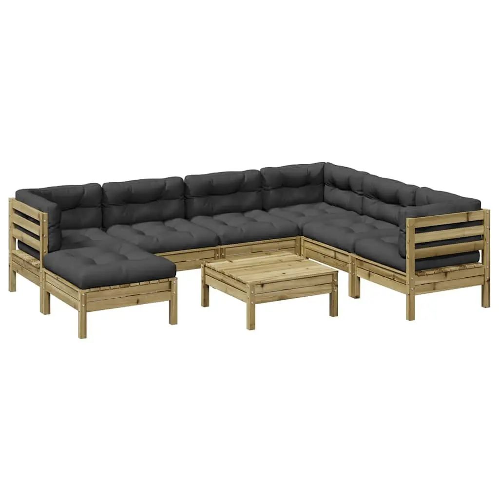 8 Piece Garden Sofa Set Outdoor Furniture Patio Cushions Brown Pinewood