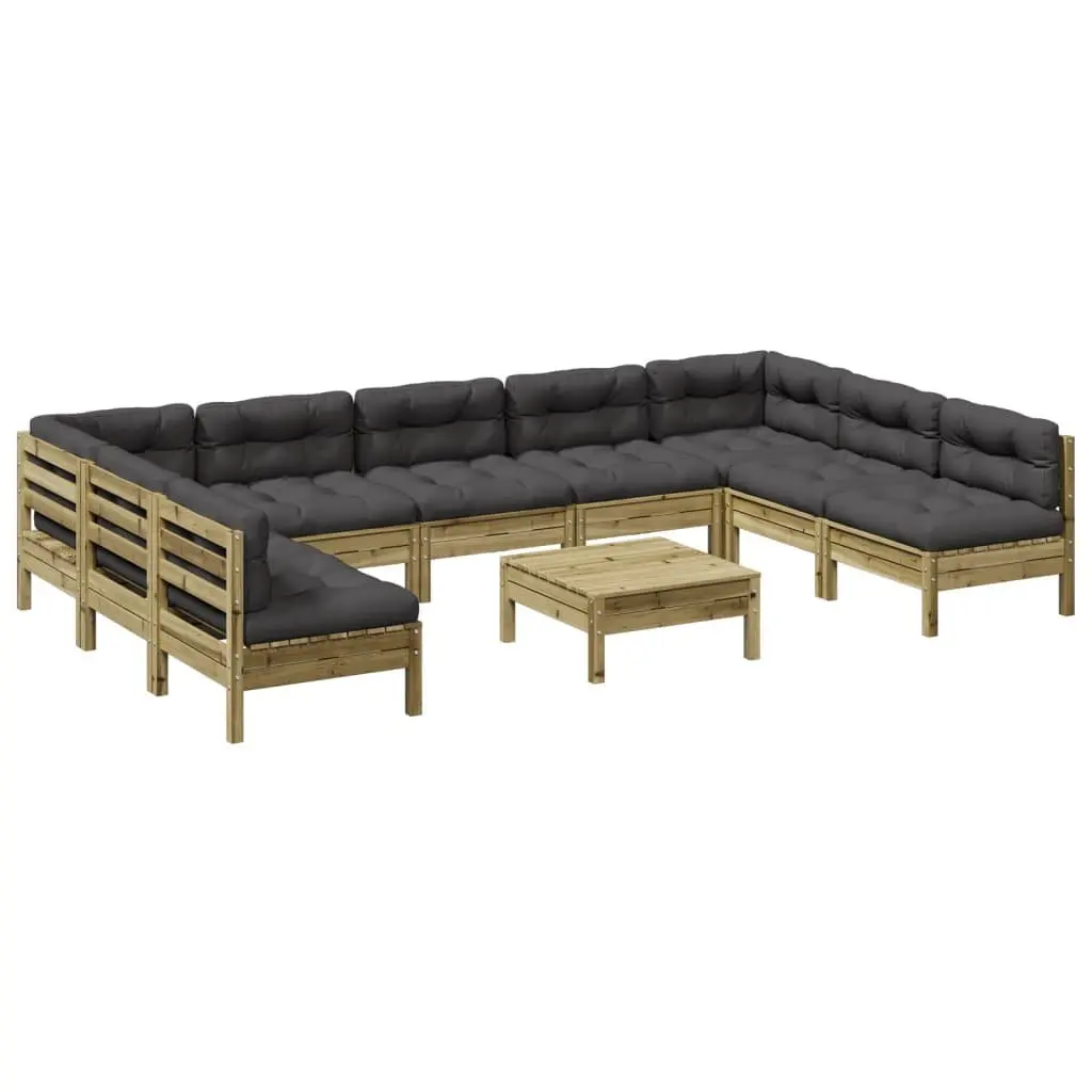 Garden Sofa Set Brown 10 Piece Modular Outdoor Furniture Thick Cushions