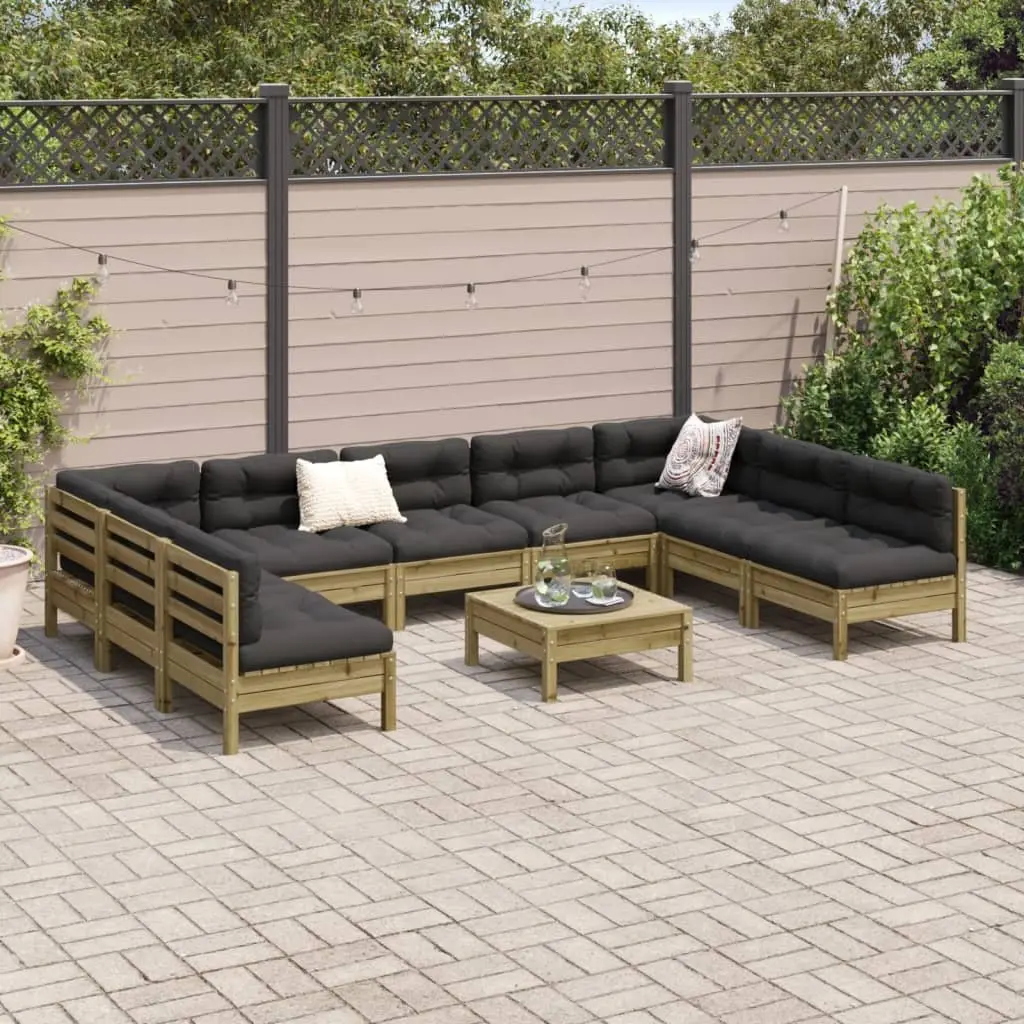 Garden Sofa Set Brown 10 Piece Modular Outdoor Furniture Thick Cushions