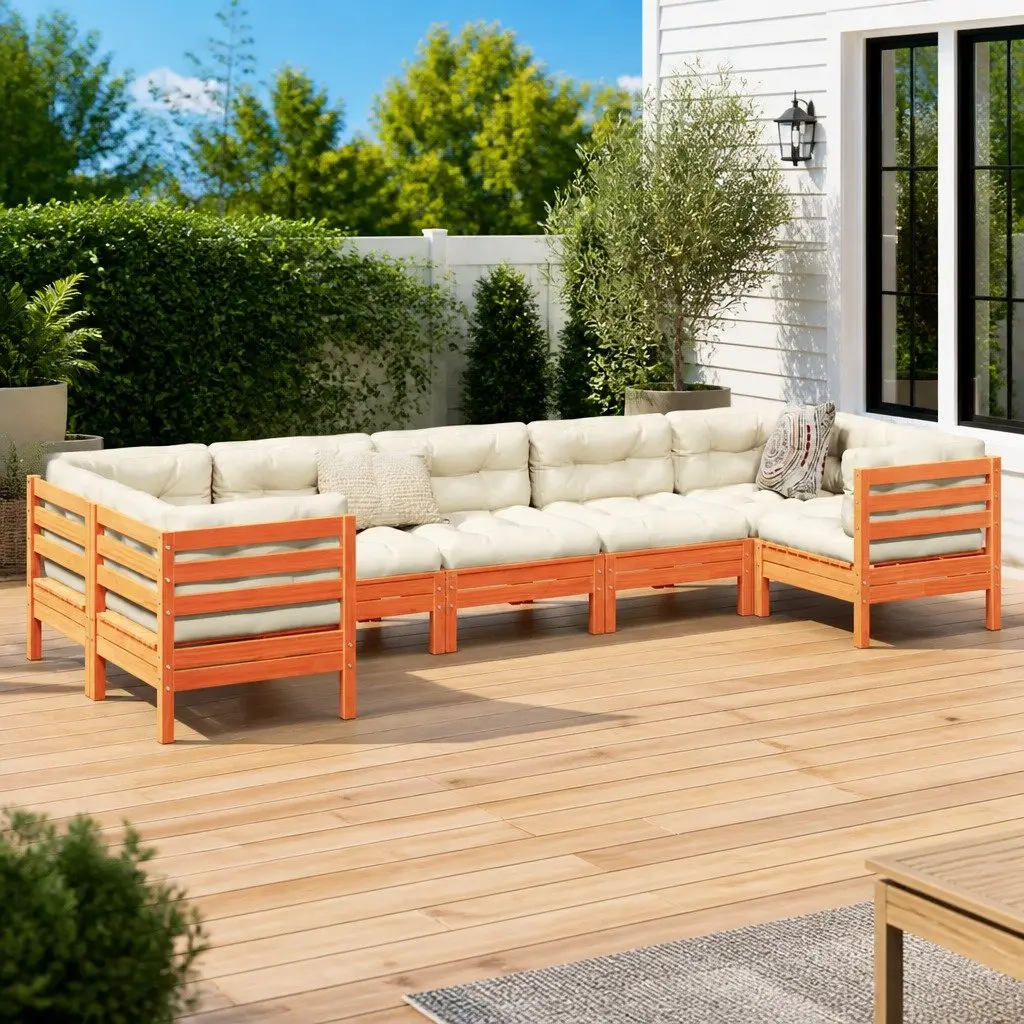Garden Sofa Set Brown 7 Piece Outdoor Furniture Solid Pinewood with Cushions