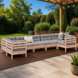 Garden Sofa Set 7 Piece Outdoor Furniture with Cushions Wood Patio Seating