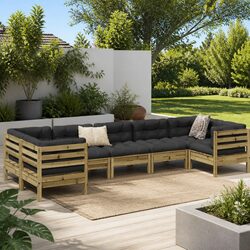 7 Piece Garden Sofa Set Outdoor Patio Furniture Brown Cushions Pinewood