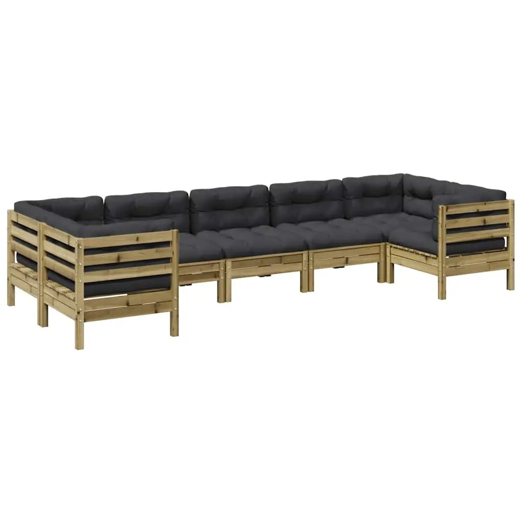 7 Piece Garden Sofa Set Outdoor Patio Furniture Brown Cushions Pinewood