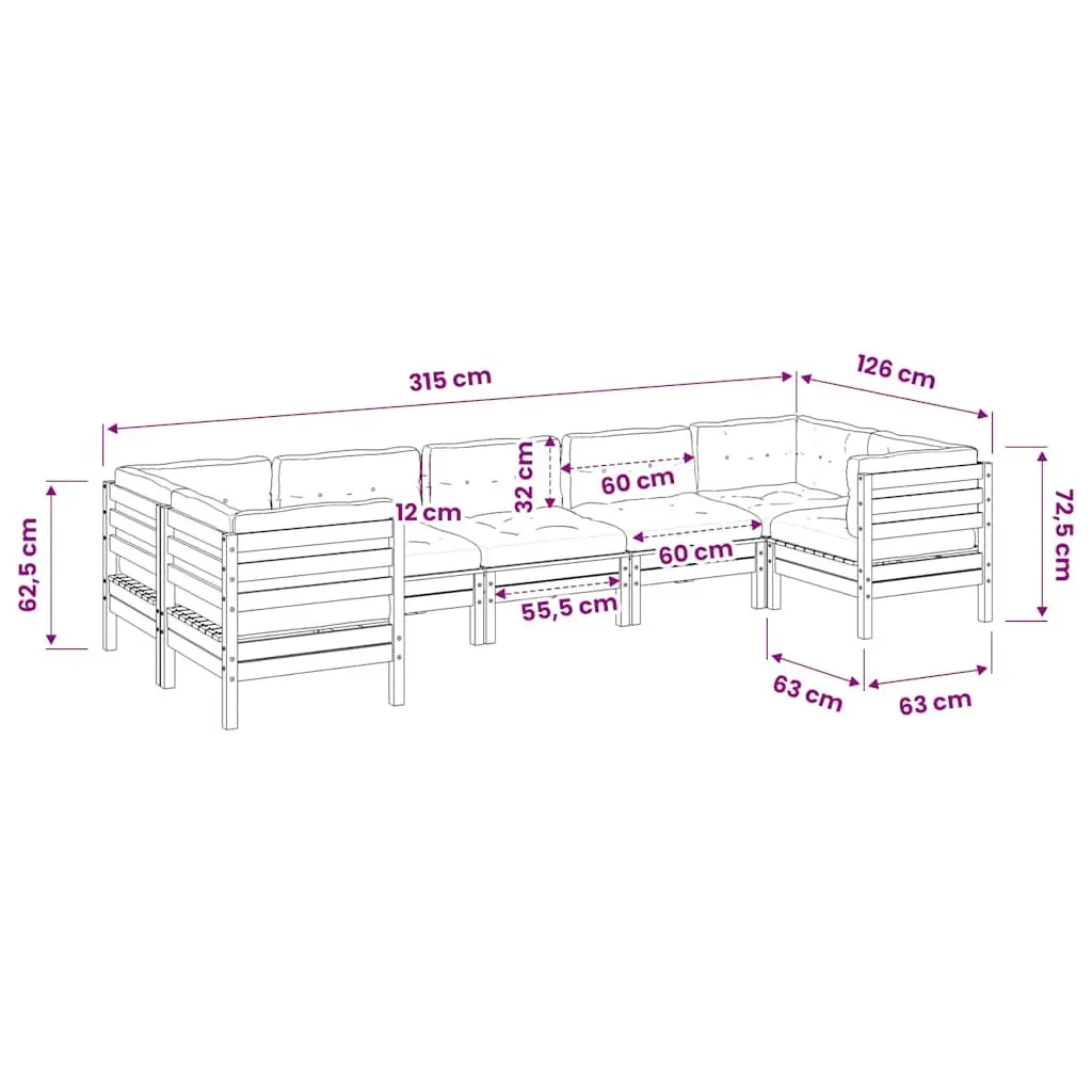 7 Piece Garden Sofa Set Outdoor Patio Furniture Brown Cushions Pinewood