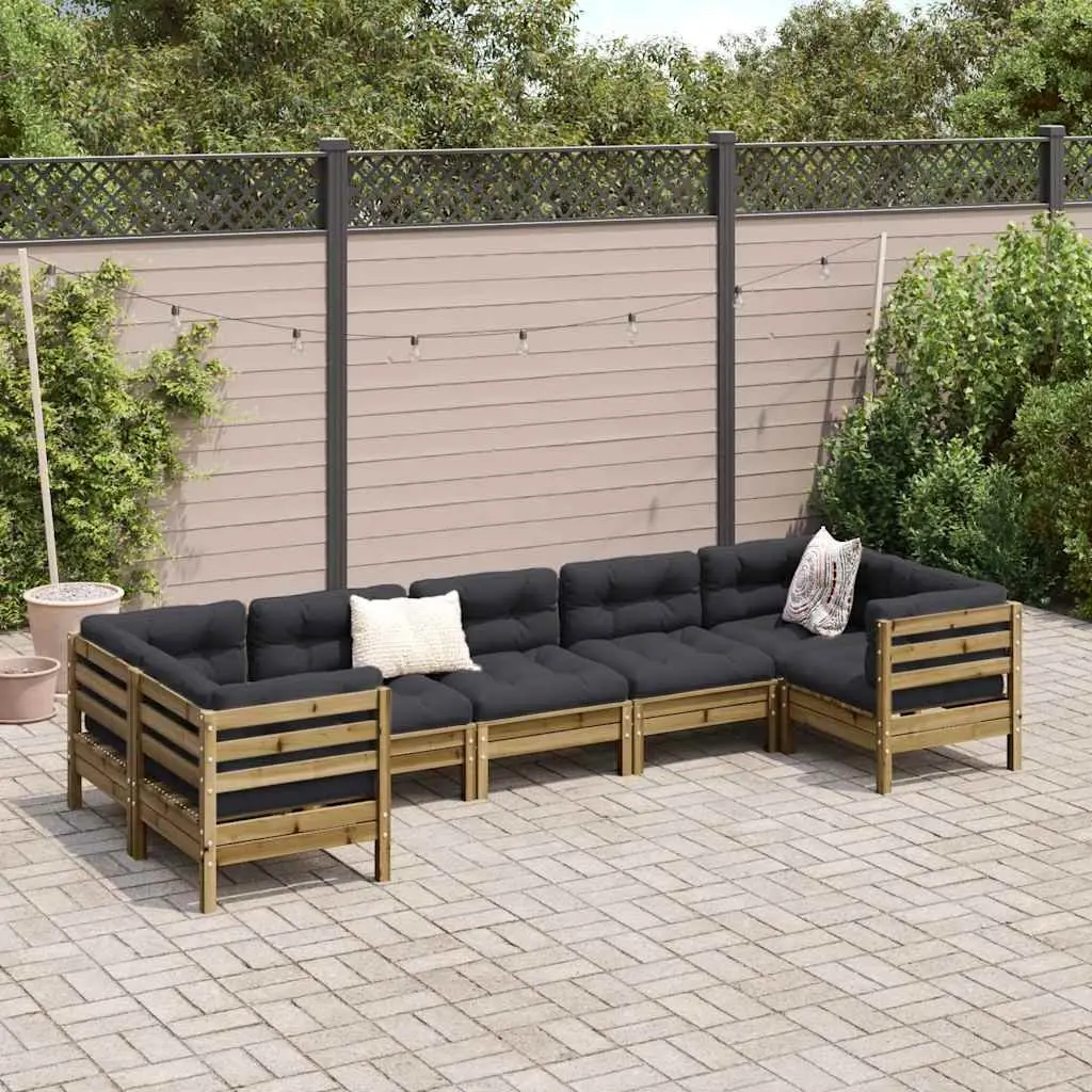 7 Piece Garden Sofa Set Outdoor Patio Furniture Brown Cushions Pinewood