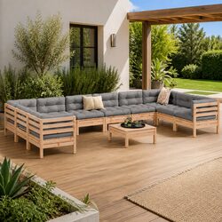 Concise 11 Piece Modular Garden Sofa Set with Thick Cushions