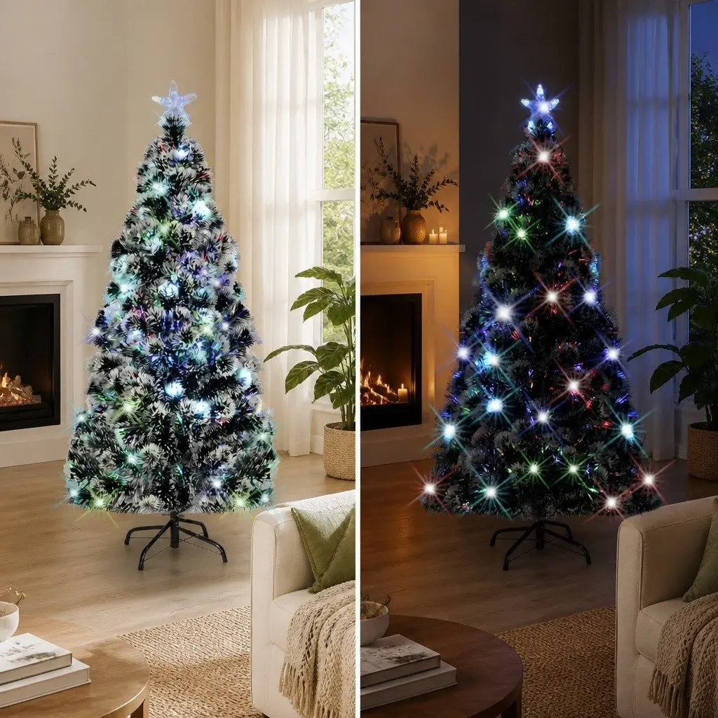 Pre-lit Christmas Tree Green 180cm Fibre Optic LED Lights Holiday Decor