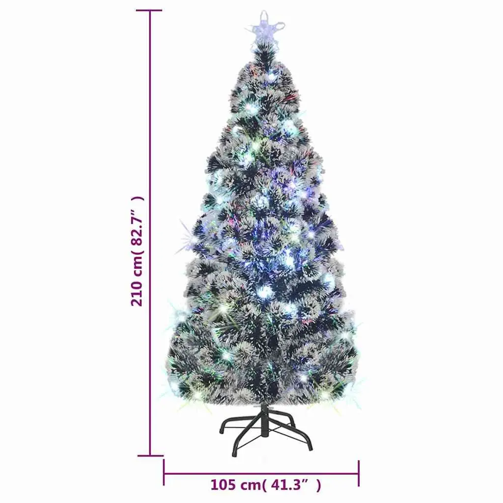 Artificial Christmas Tree Green 210cm Pre-lit Fibre Optic LED Lights White Branches