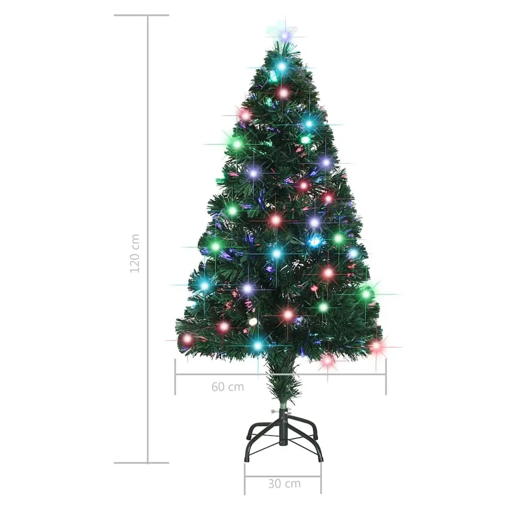 Pre-lit Artificial Christmas Tree Green 120cm Dual Lighting LED Fibre Optic with Star Light and Stand