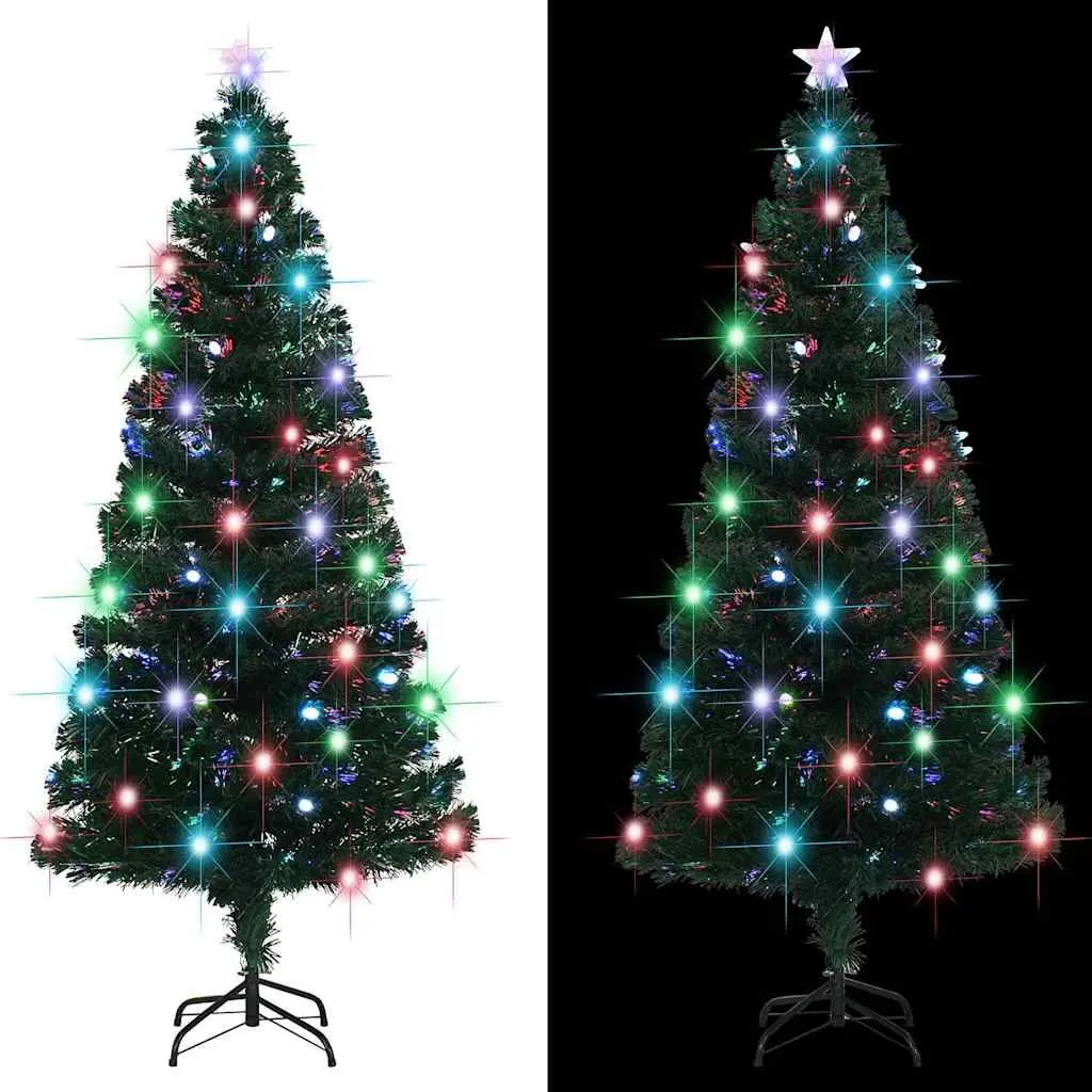 Pre-lit Artificial Christmas Tree Green 150cm Dual Lighting LED and Fibre Optic