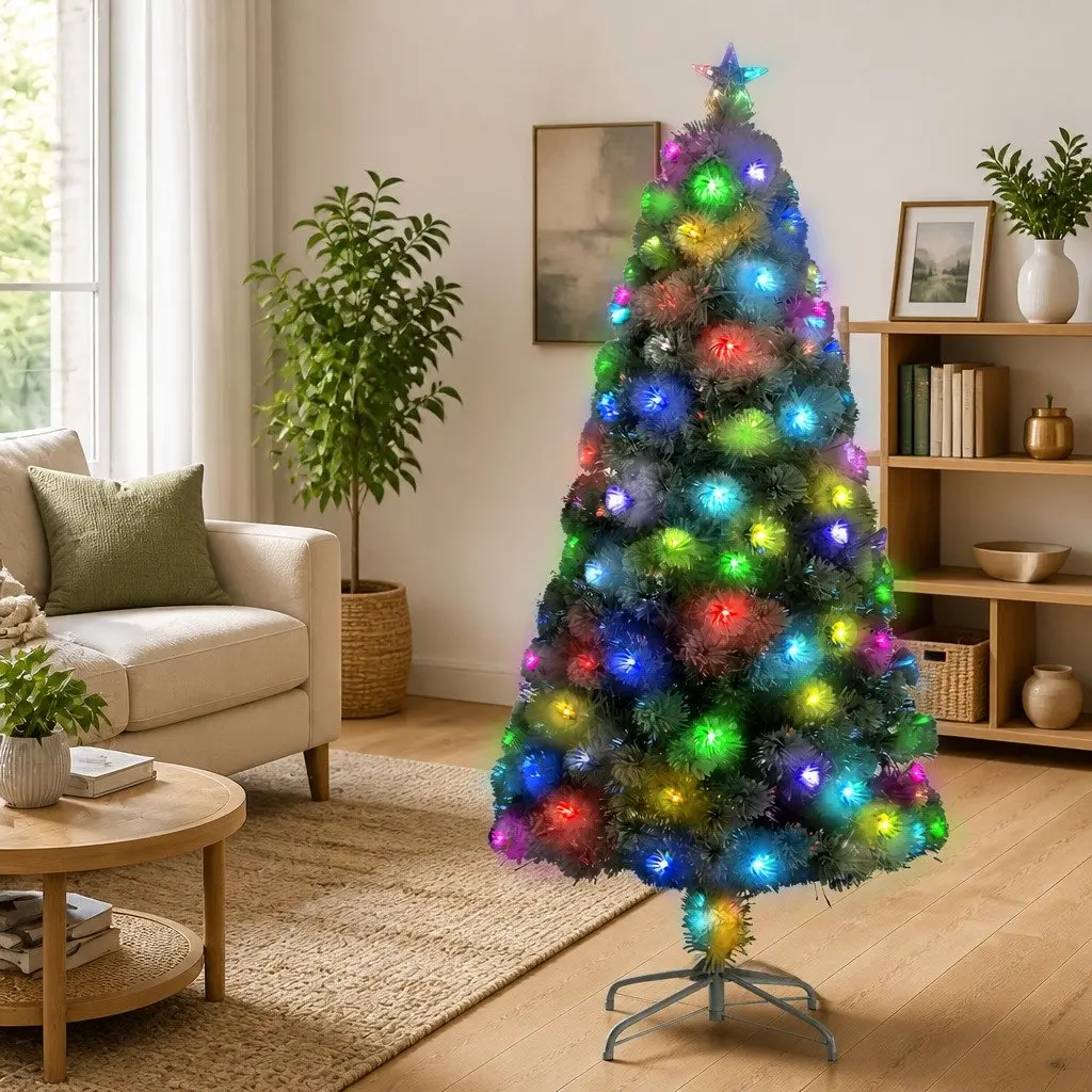 Artificial Christmas Tree White 120cm Pre-lit LED Fibre Optic Dual Lighting