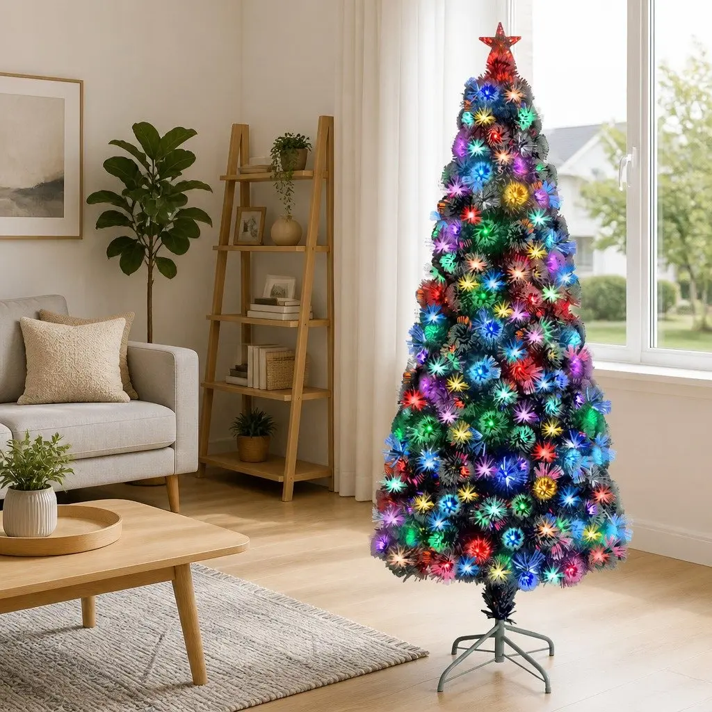 Artificial Christmas Tree White 180cm LED Fibre Optic Seasonal Decoration