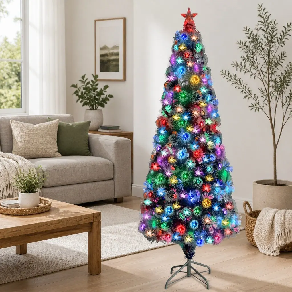 Artificial Christmas Tree White 240cm Dual Lighting LED and Fibre Optic