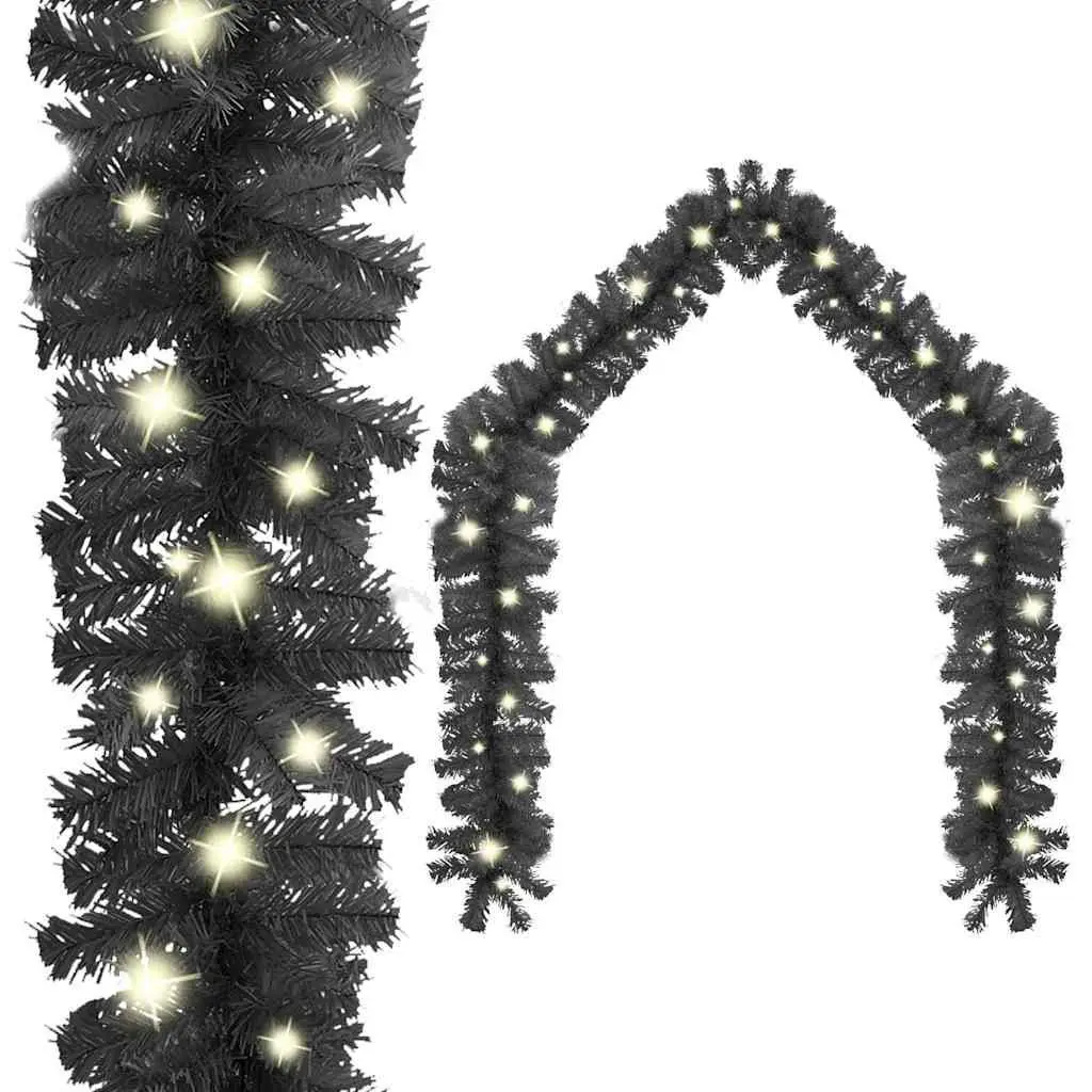 Christmas Garland with LED Lights 10m Black Decoration Stair Handrail Window