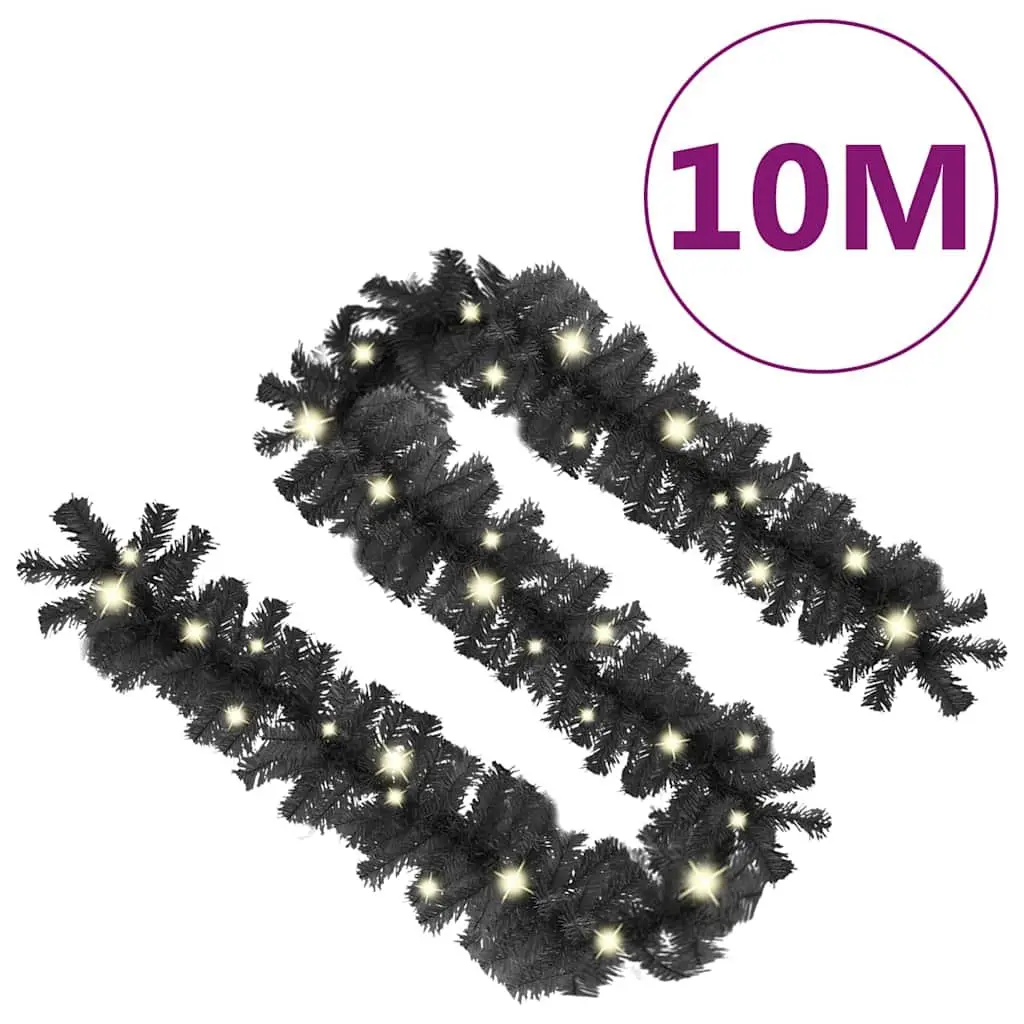 Christmas Garland with LED Lights 10m Black Decoration Stair Handrail Window