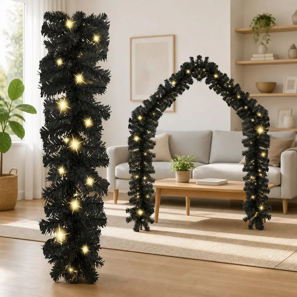 Christmas Garland Black 20M LED Lights Indoor Holiday Decor Festive Decoration