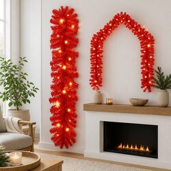 Concise 10m Red Christmas Garland with Integrated LED Lights