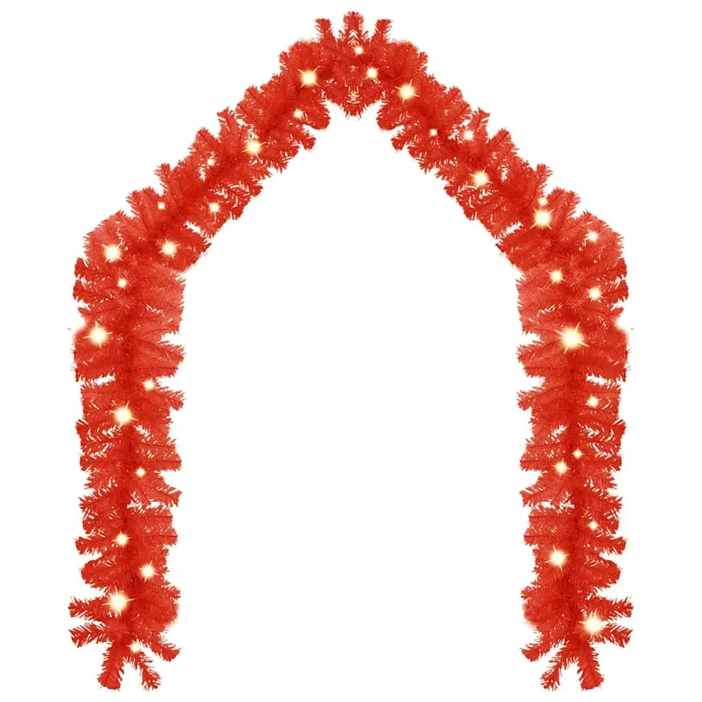 Red Christmas Garland with LED Lights 10m Holiday Home Decoration Festive