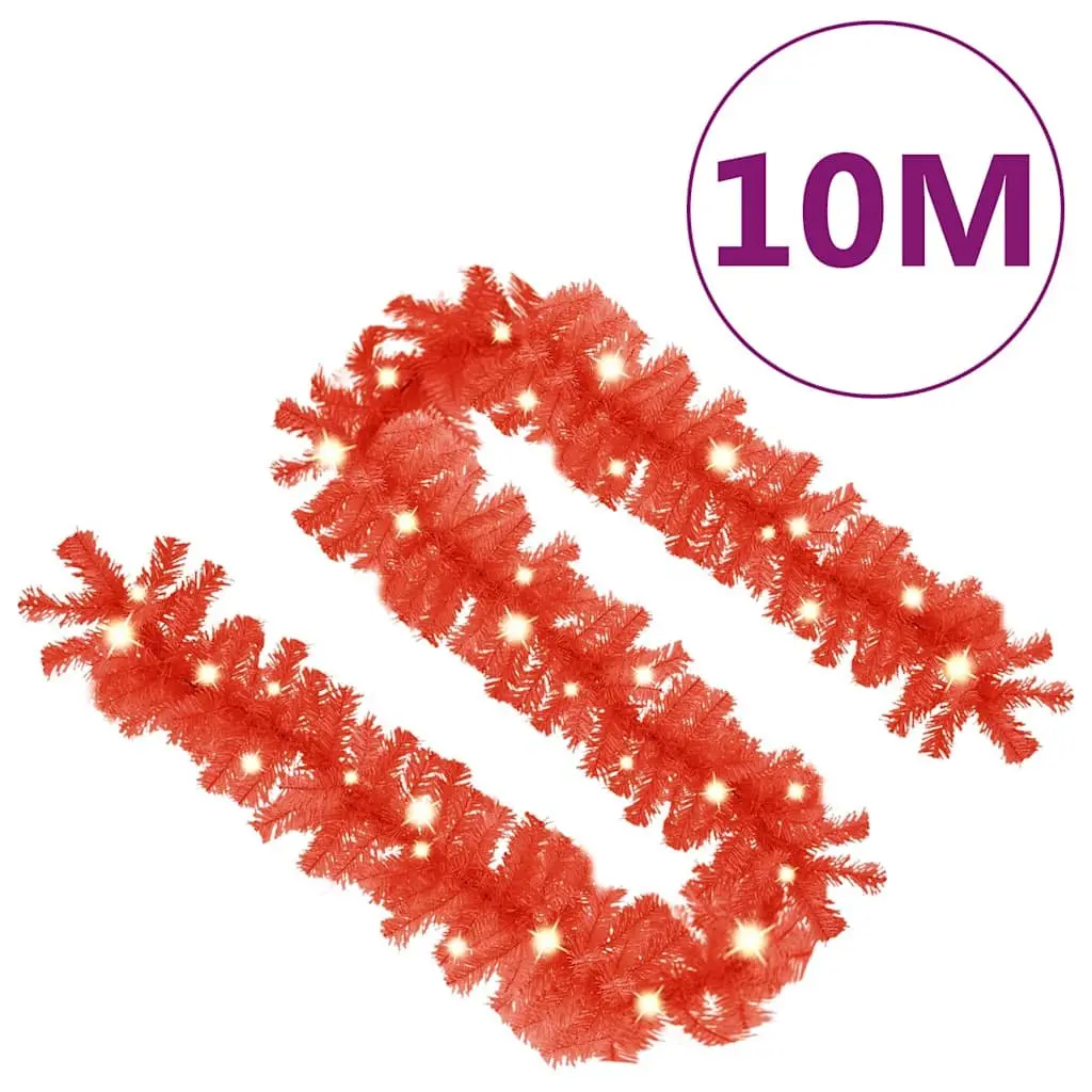 Red Christmas Garland with LED Lights 10m Holiday Home Decoration Festive