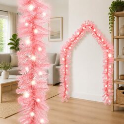 Concise 10m Pink Christmas Garland with LED Lights
