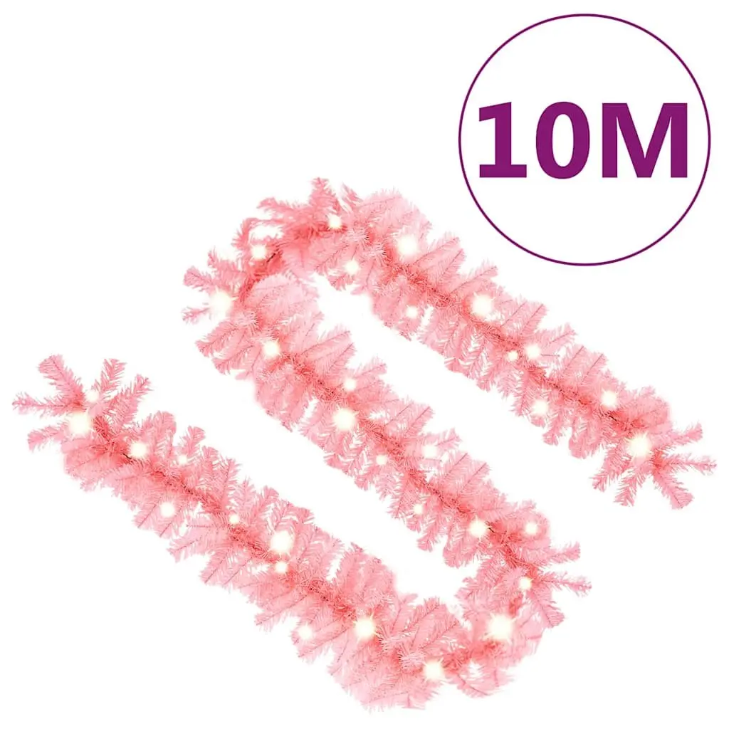 Pink Christmas Garland with LED Lights 10m Holiday Decoration Warm Festive