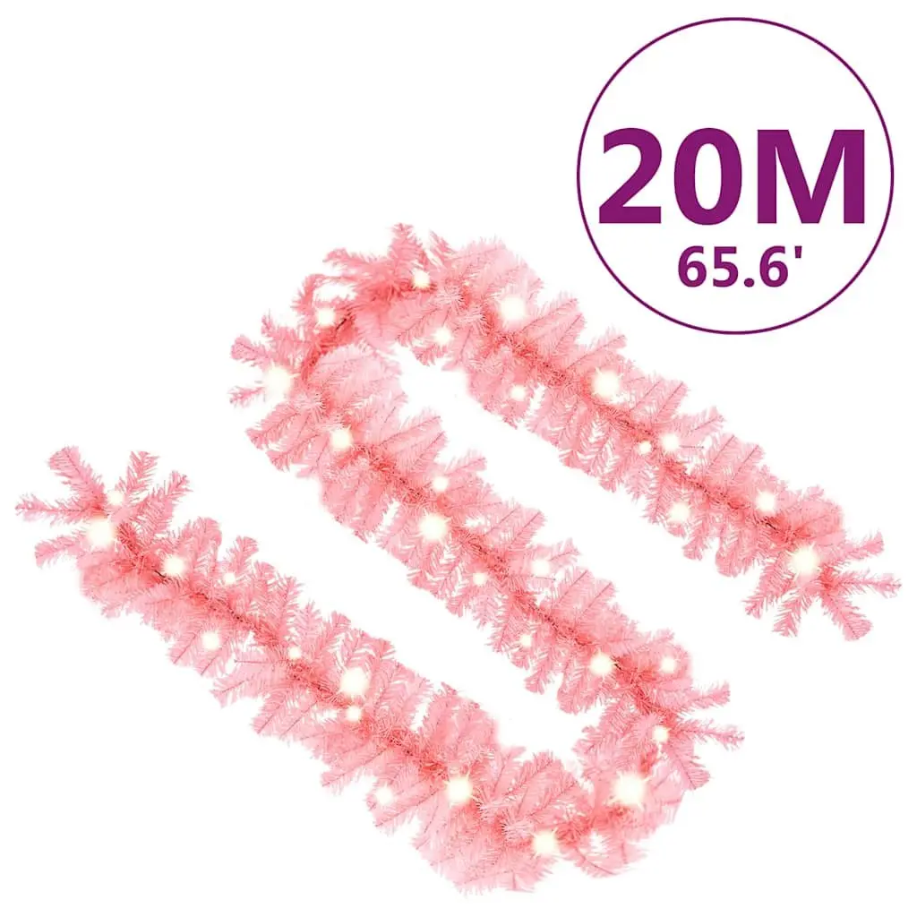 Christmas Garland with LED Lights 20m Pink Holiday Decoration Indoor Outdoor