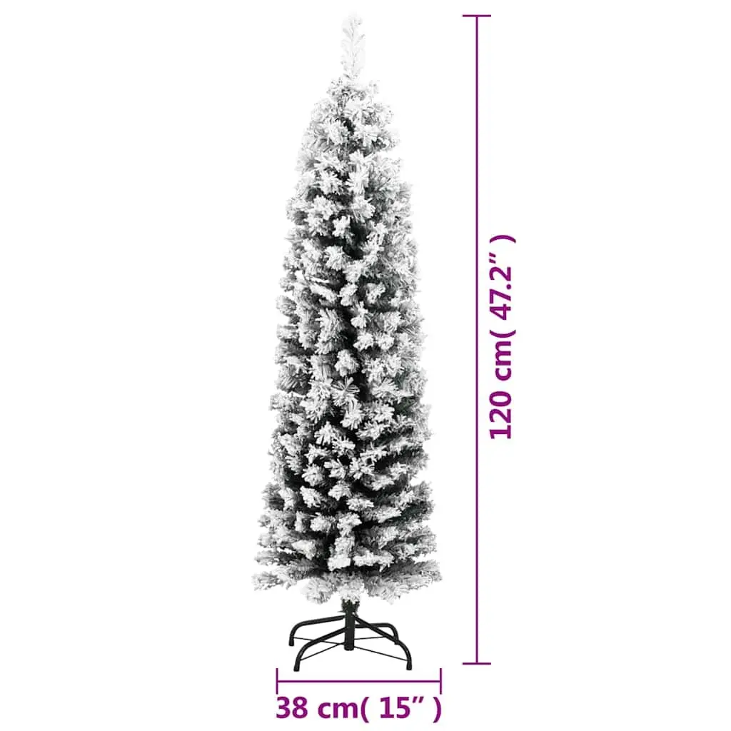 Slim Artificial Christmas Tree Green 120cm Flocked Snow Detailing