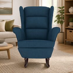 Blue Velvet Wingback Rocking Chair for Effortless Style