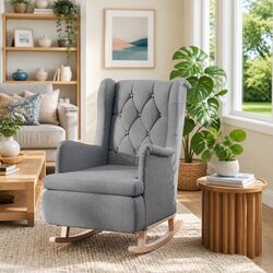 Grey Fabric Armchair with Rocking Legs and Foam Padding