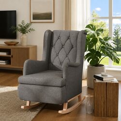 Armchair with Rocking Legs Grey Fabric Padded Foam Seat Living Room Furniture