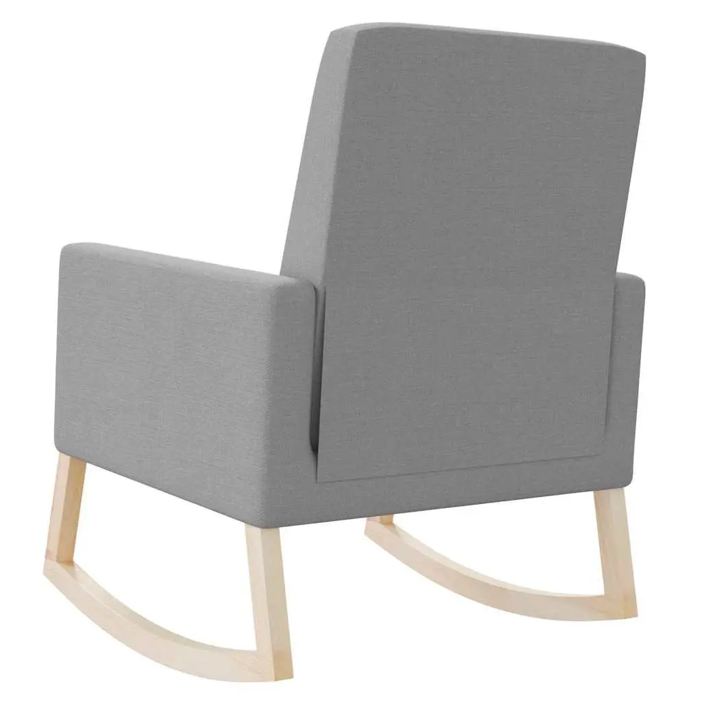 Grey Upholstered Rocking Chair Fabric Armchair with Wooden Frame
