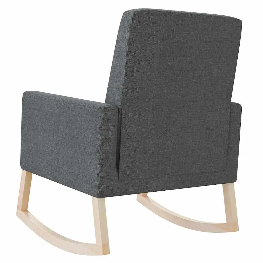 Grey Upholstered Rocking Chair Fabric Wooden Armrests Relaxation