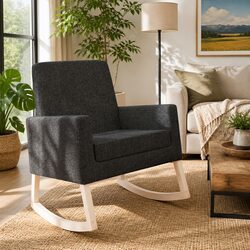 Black Rocking Chair with Fabric Upholstery and Armrests