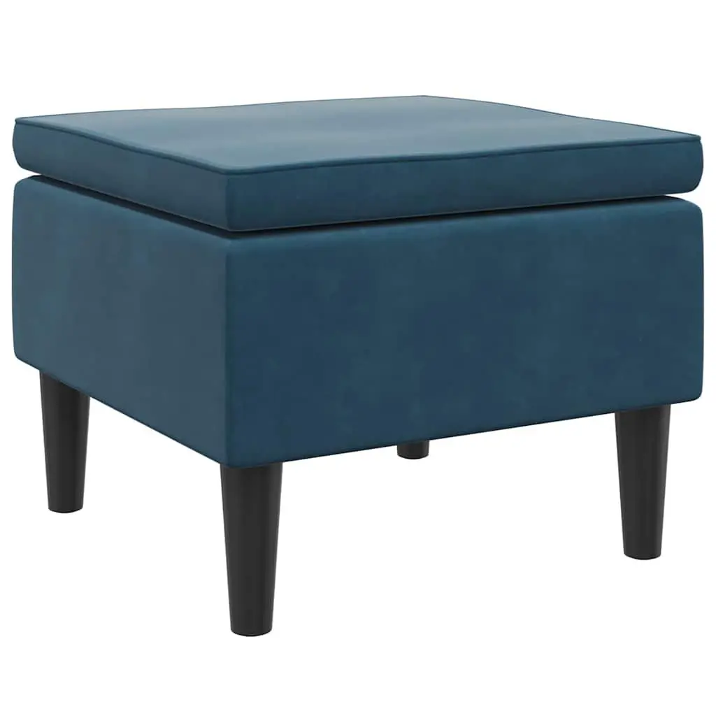 Blue Velvet Stool Compact Padded Seat Wooden Legs Footrest
