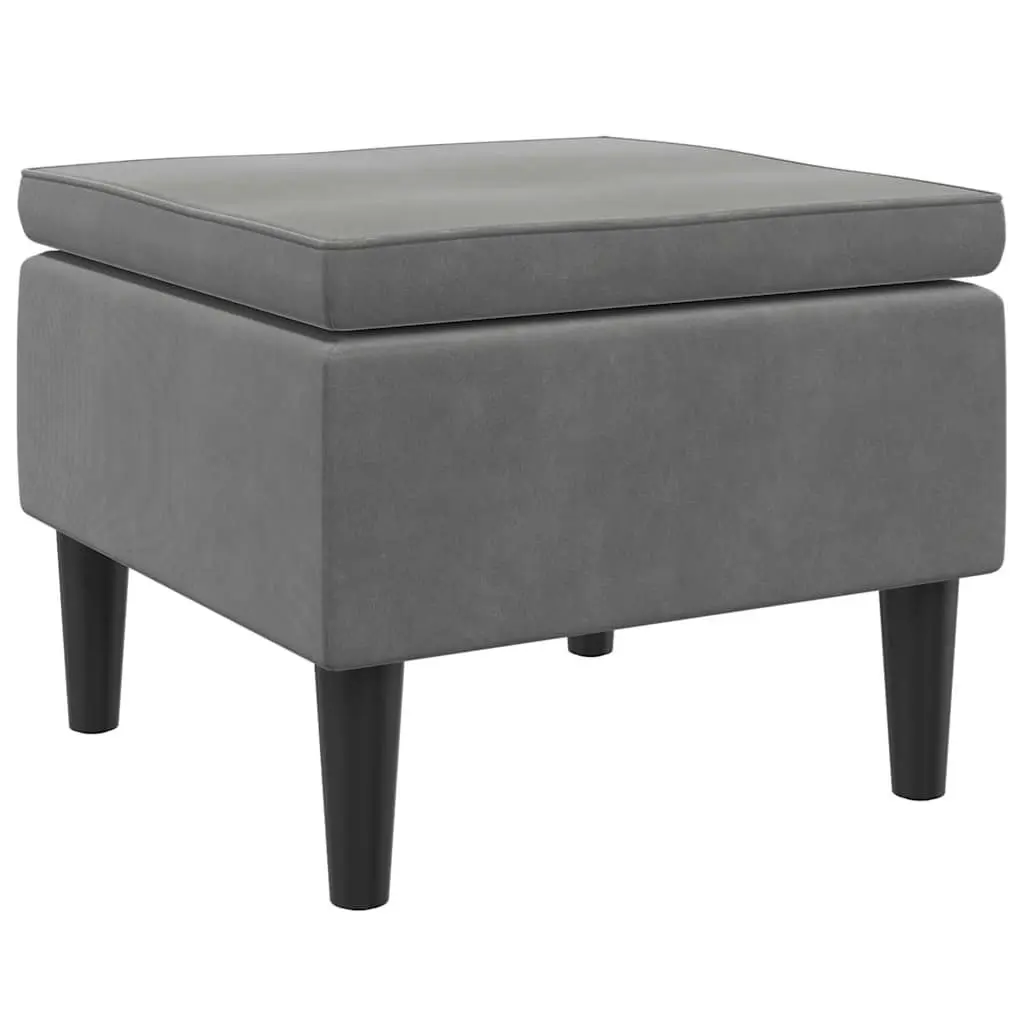 Stool Dark Grey Velvet Compact Soft Padded Seat Wooden Legs