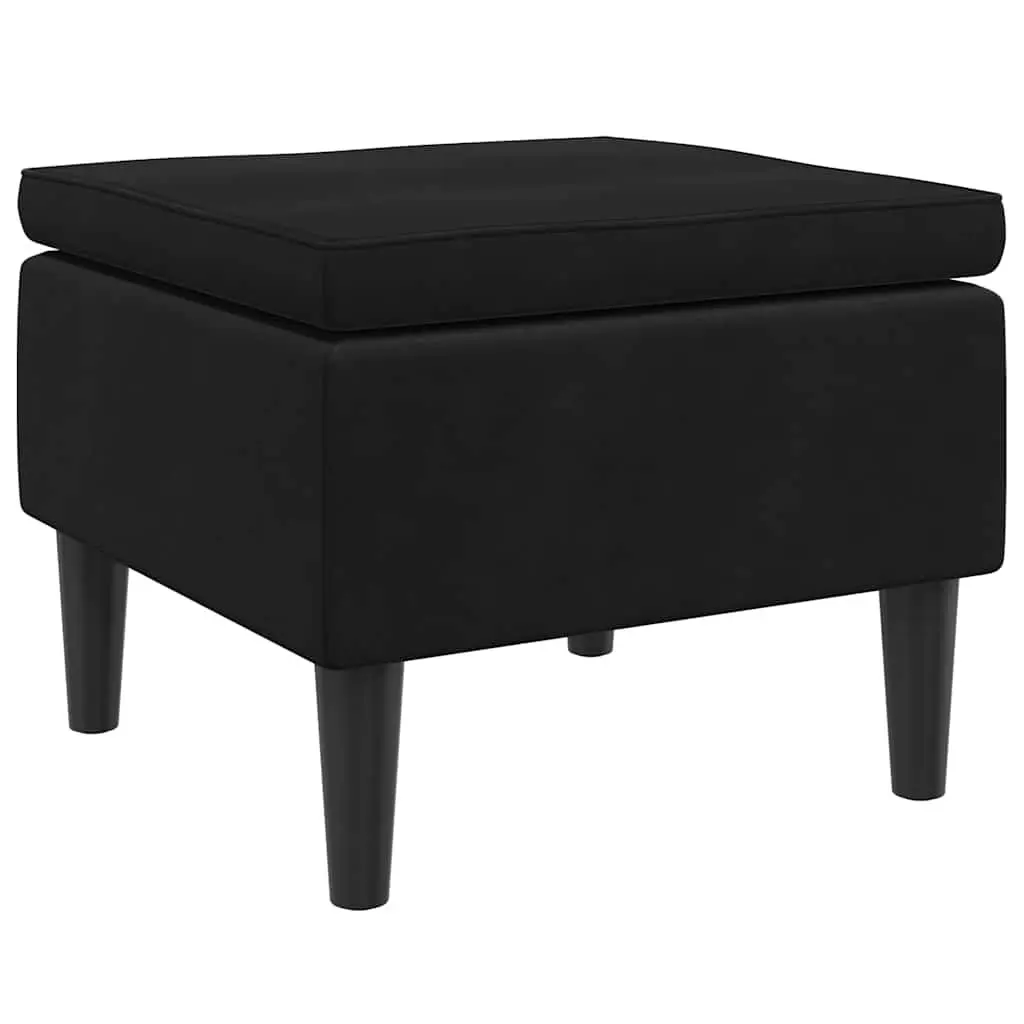 Stool Black Velvet Compact Padded Seat Wooden Legs Footrest