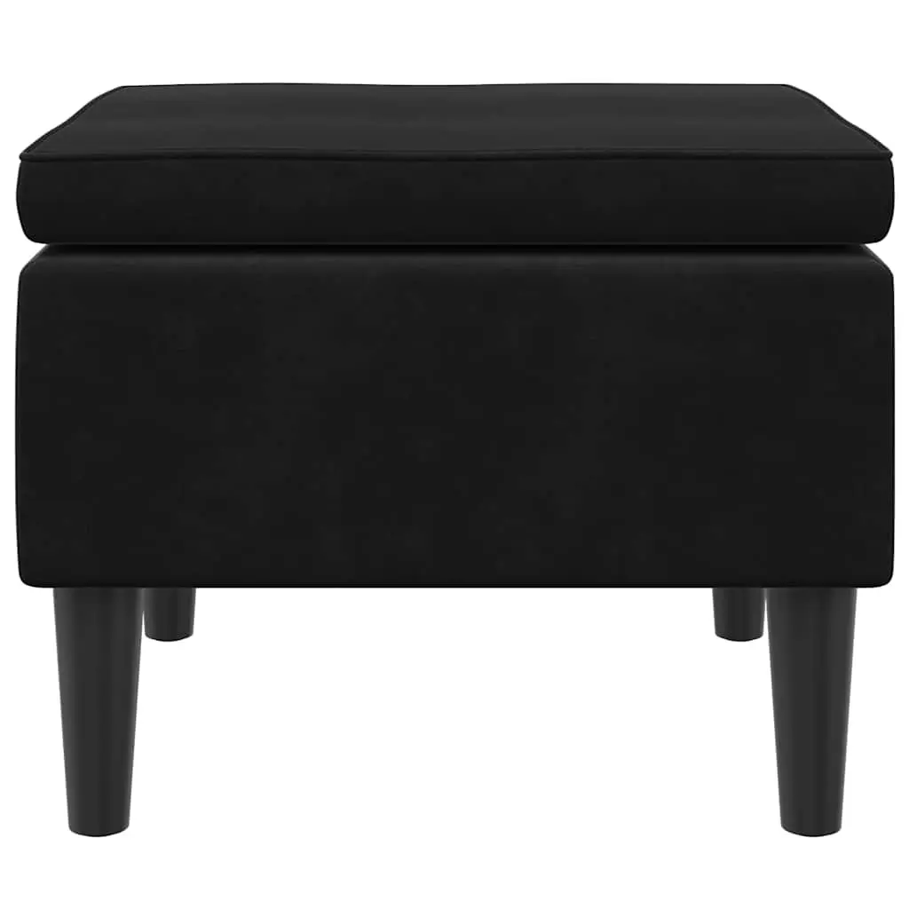 Stool Black Velvet Compact Padded Seat Wooden Legs Footrest