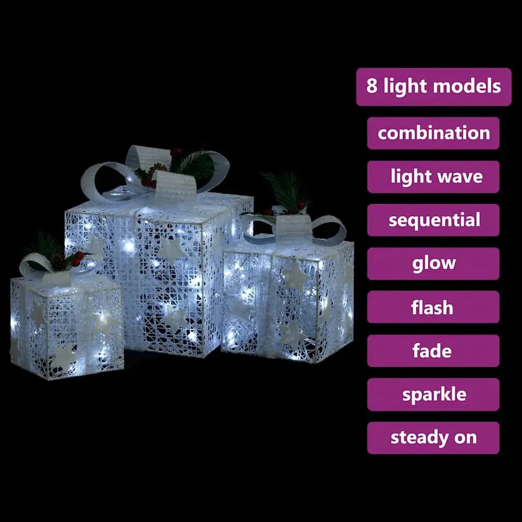 Decorative Gift Boxes White 3 Piece LED Lights 8 Effects Indoor Outdoor