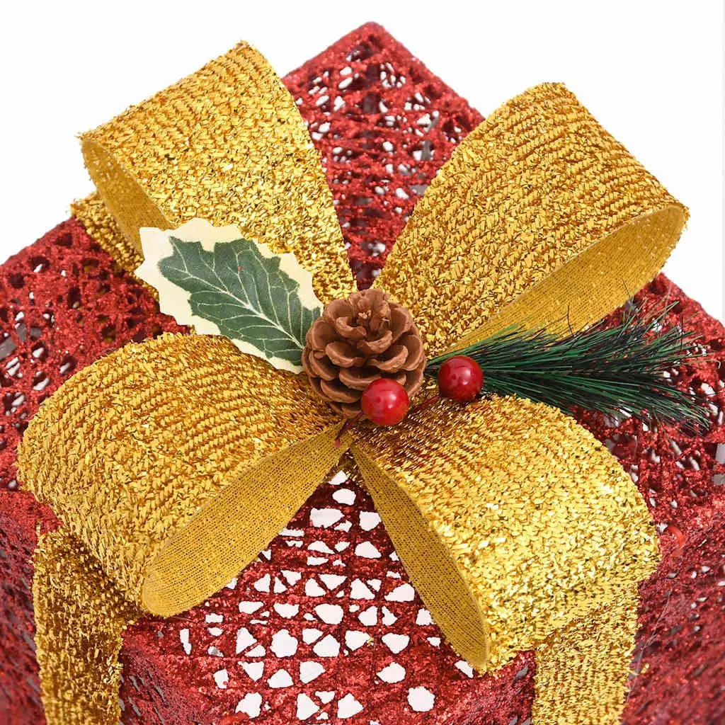 Decorative Gift Boxes Set 3pcs Red LED Lights Indoor Outdoor Holiday