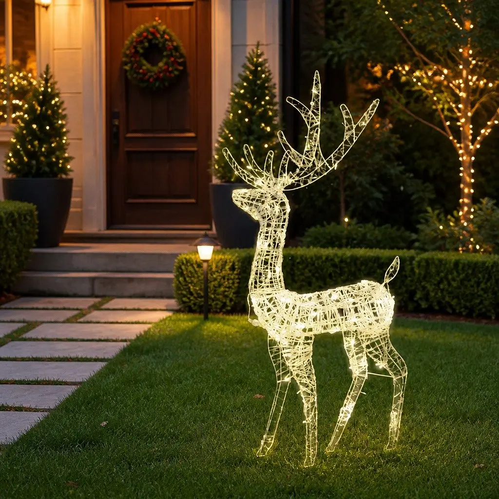 Standing Reindeer Acrylic Decoration Warm White 128cm Pre-lit with 140 LEDs